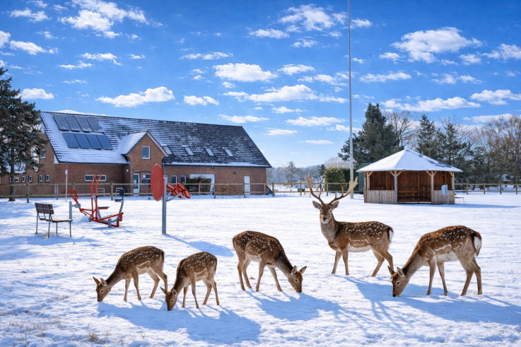 Damwild auf Futtersuche beim TuS-Vereinshaus